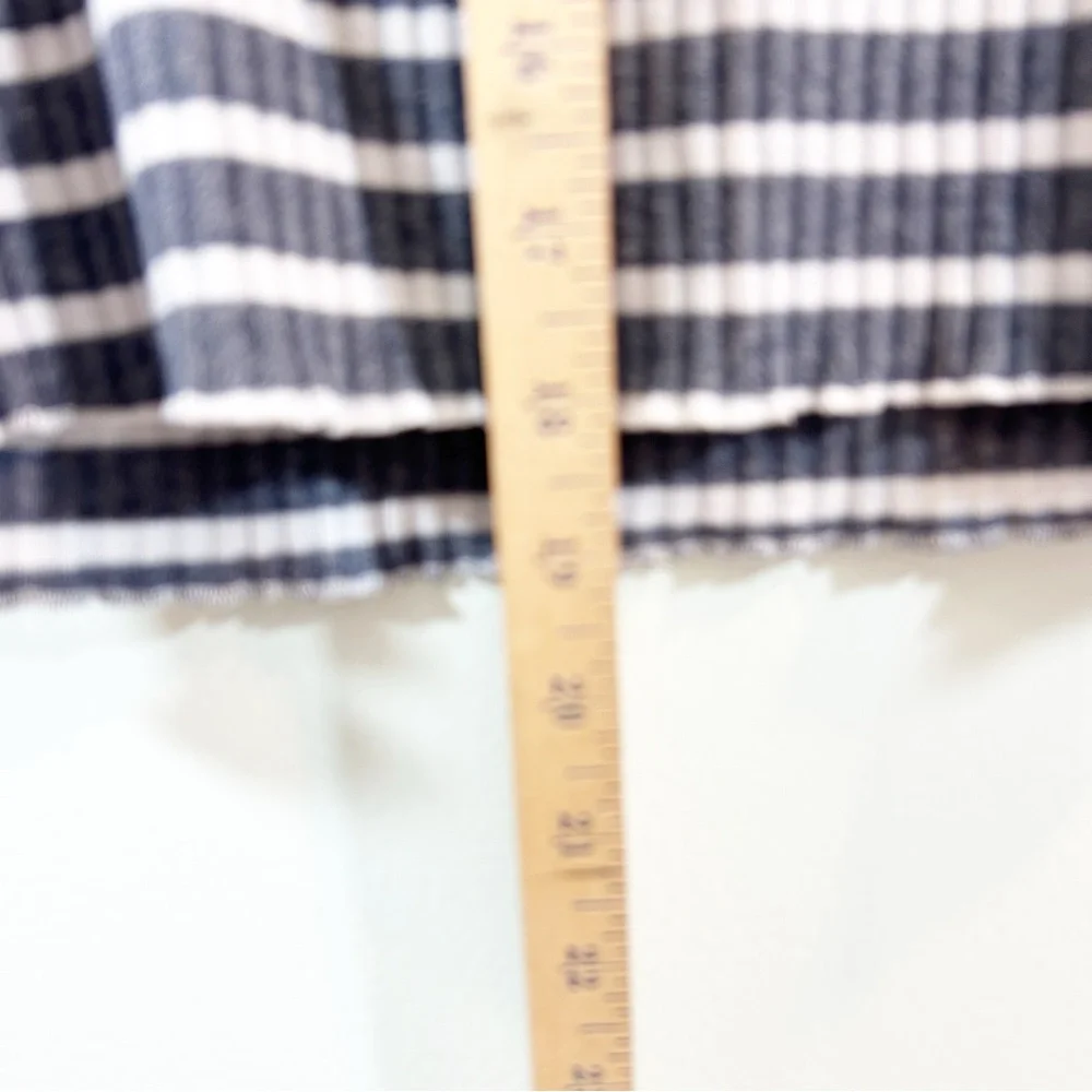 American Rag Cie Lace Up Tie Ribbed Blue White Stripe Long Sleeve Stretch Top L